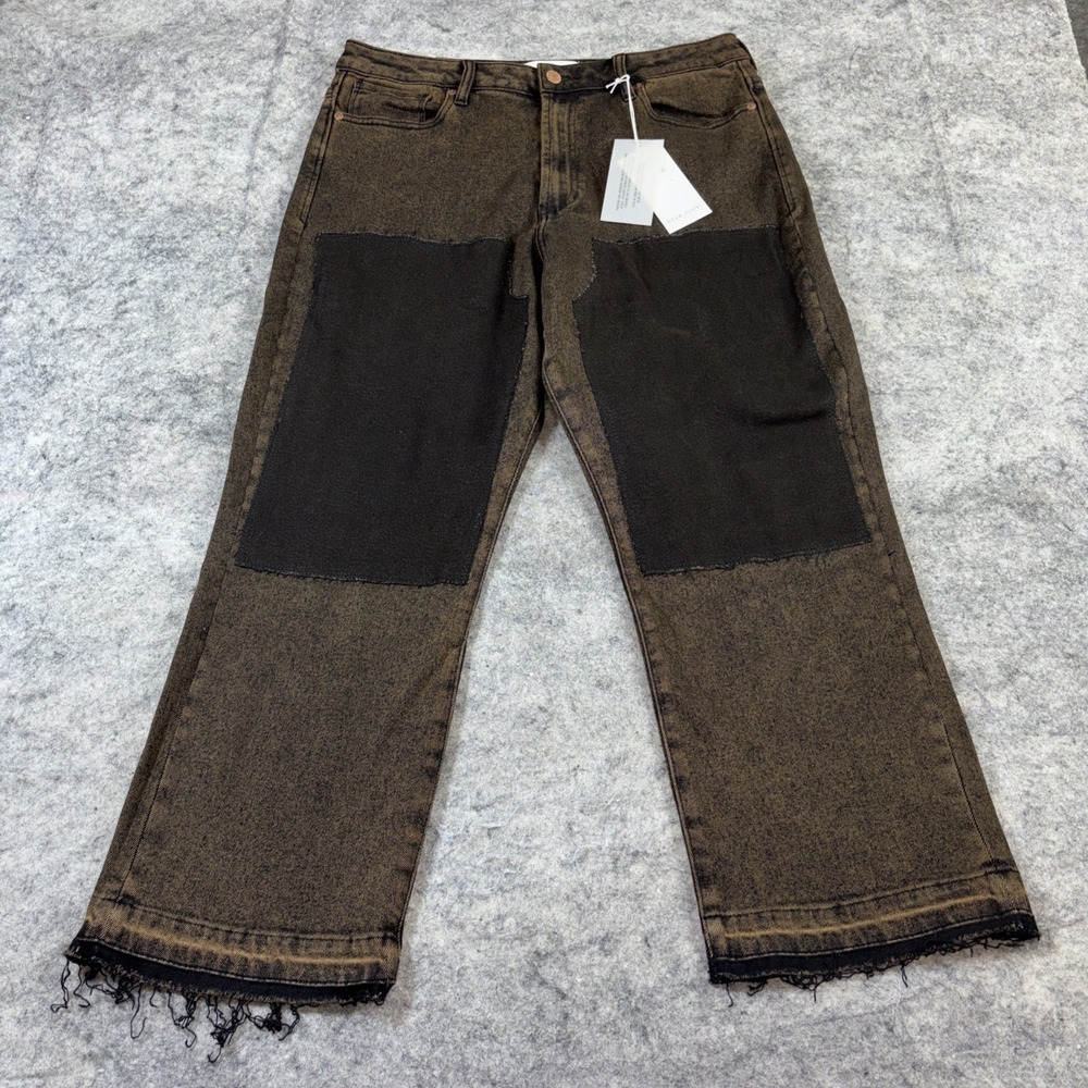 Dear John Jodi Straight Jeans Women's 32 Brown High Rise Patch Raw Hem Skater